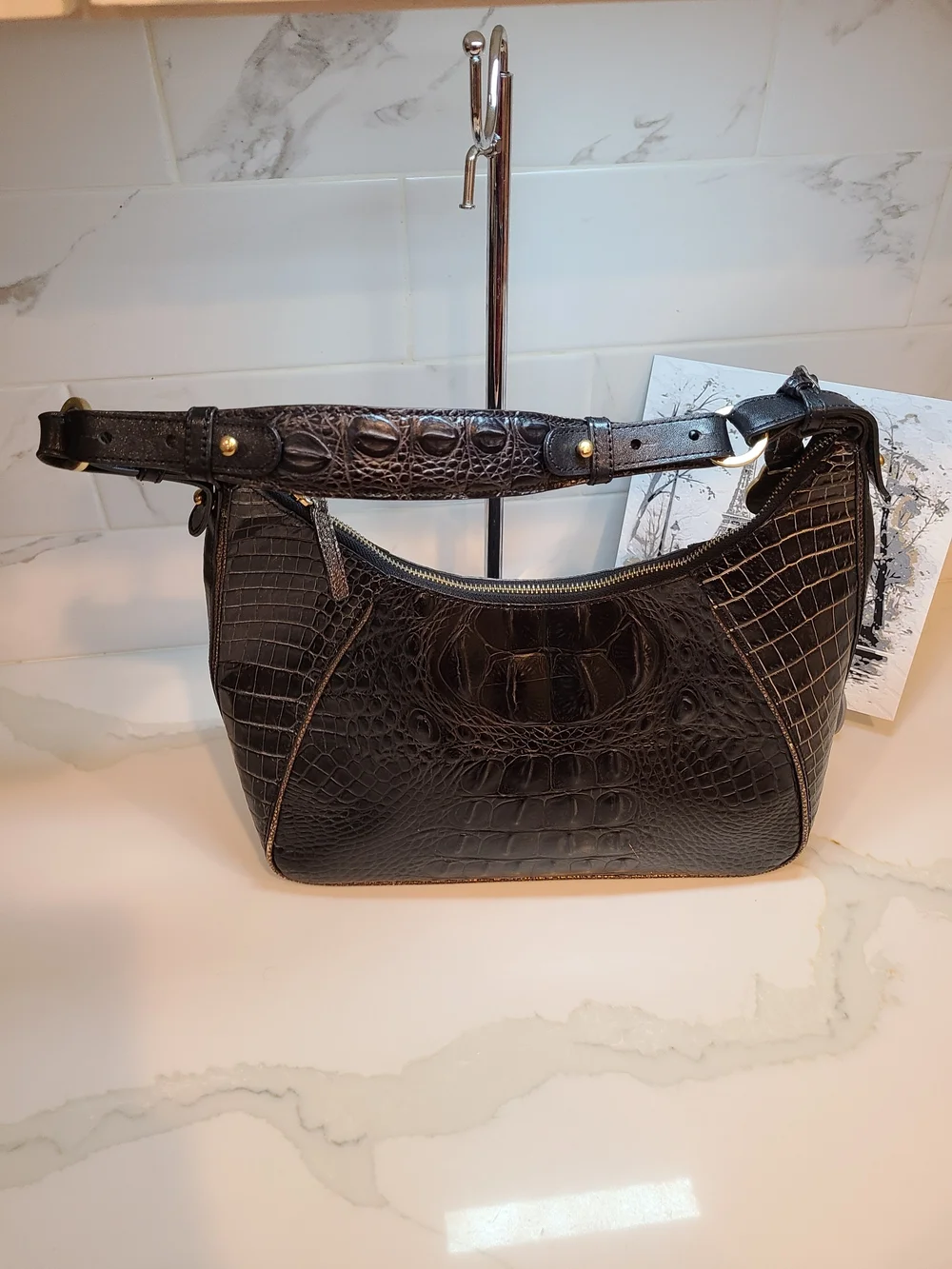 SOLD Brahmin Vintage Karissa Black Leather Shoulder Bag Fair - Picture 7 of 17